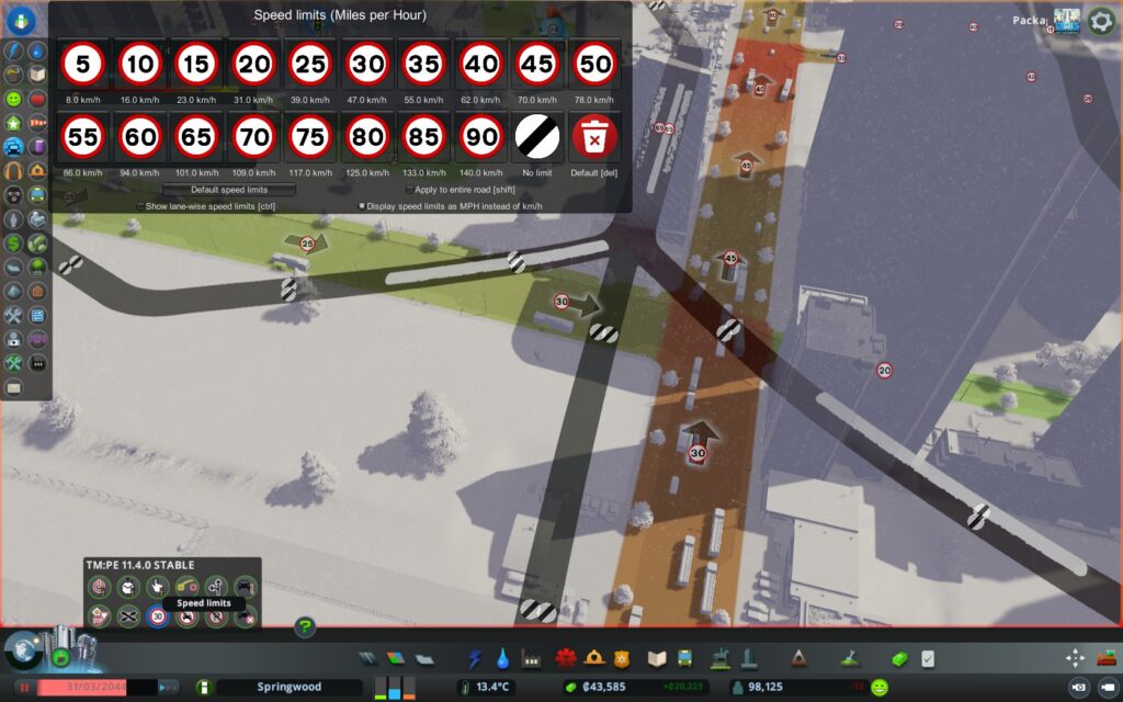 City Skylines lane speed editing