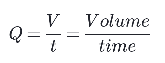volumetric flow rate (Q) is the volume (V) divided by time (t).